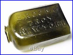 E. Roome Troy New York Embossed Open Pontil Snuff Rare color