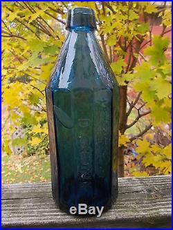 EARLY 1850'S DR CRONK RMcC. DEEP BLUE- flavored beer bottle, LOCKPORT N. Y