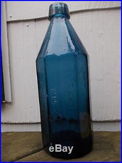 EARLY 1850'S DR CRONK RMcC. DEEP BLUE- flavored beer bottle, LOCKPORT N. Y