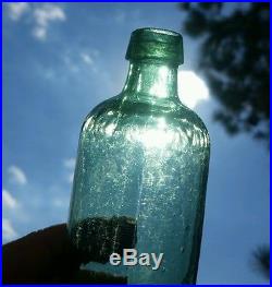 EMERALD GREEN TEAL ink bottle NEW YORK DAVIS & BLACK OPEN PONTIL ANTIQUE GLASS