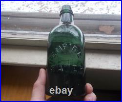 EMPIRE WATER CONGRESS & EMPIRE SPRING SARATOGA, NY PINT TEAL GREEN BOTTLE 1870s