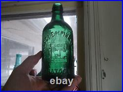 EMPIRE WATER CONGRESS & EMPIRE SPRING SARATOGA, NY PINT TEAL GREEN BOTTLE 1870s