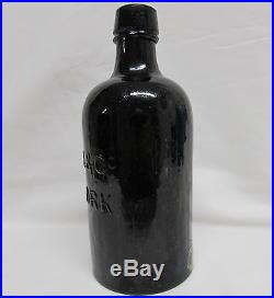 EX GARDNER 1840's -1850's CLARKE & Co NEW YORK black glass mineral water bottle