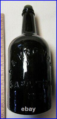 Early Dark Olive Green Quart DA Knowlton Saratoga NY Mineral Spring Water Bottle