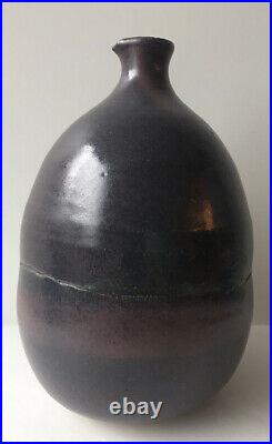 Early Judy Jackson Stoneware Bottle Vase With Lip Studio Pottery Label NY Artist