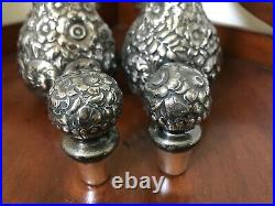 Early Pair of Sterling Silver Repousse Bottles Floral Wood & Hughes NY