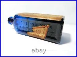 Elixir Lactopeptine New York Cobalt Glass Antique Bottle & Lable 7+3/4 POISON