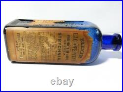 Elixir Lactopeptine New York Cobalt Glass Antique Bottle & Lable 7+3/4 POISON
