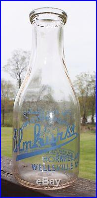 Elmhurst Dairy Milk Bottle Hornell & Wellsville NY Pyroglaze