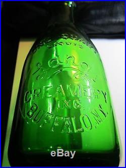 Emerald Green Langs Creamery Buffalo, NY. TREQ Qrt. Milk Bottle, Rare & Mint