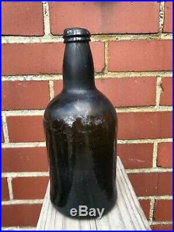 English Mallet Black Glass Bottle 1700's From Ex- Up State New York Museum