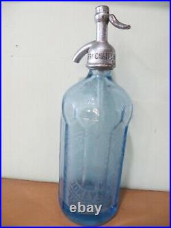 Etched Harry Chattz Brooklyn Ny 26 Oz Blue Soda Water Bottle Matching Dispenser