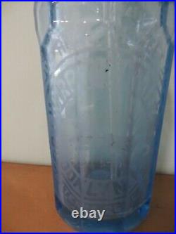 Etched Harry Chattz Brooklyn Ny 26 Oz Blue Soda Water Bottle Matching Dispenser