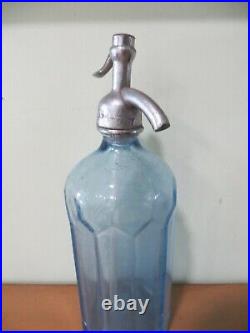 Etched Harry Chattz Brooklyn Ny 26 Oz Blue Soda Water Bottle Matching Dispenser