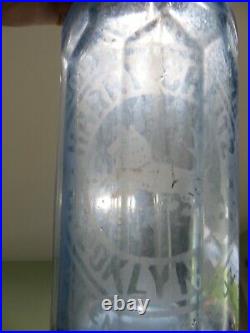 Etched Harry Chattz Brooklyn Ny 26 Oz Blue Soda Water Bottle Matching Dispenser