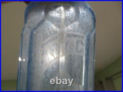 Etched Harry Chattz Brooklyn Ny 26 Oz Blue Soda Water Bottle Matching Dispenser