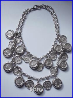 Extremely Rare Large DKNY Donna Karan New York Silver Tone Bottle Cap Necklace