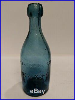FIZZY SAPPHIRE BLUE IRON PONTIL JC PARKER & SON NY Glass Blob Top Soda bottle