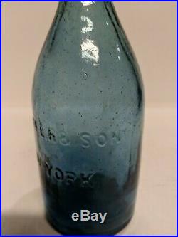 FIZZY SAPPHIRE BLUE IRON PONTIL JC PARKER & SON NY Glass Blob Top Soda bottle