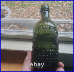 Franklin Spring Mineral Water Ballston Spa Ny Deep Green Pint Bottle Drippy Lip