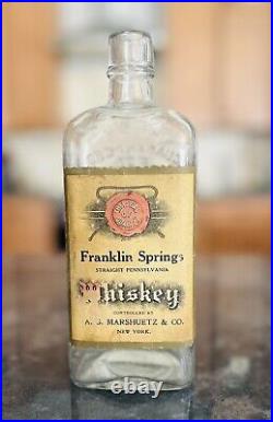 Franklin Springs Whiskey A G Marshuetz Co Paper Label Bottle PA NY Pre Pro Flask