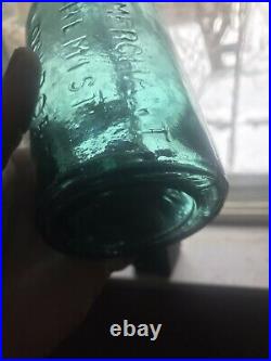 G W MERCHANT LOCKPORT NY cylinder With Deep Iron Pontil Green Teal