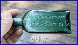 G. W. Merchant Lockport NY Antique Medicine Bottle Teal Rare Variant 3 Periods
