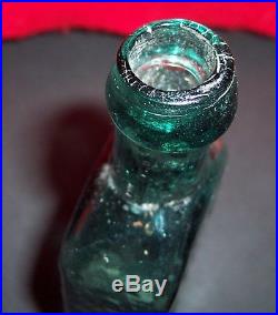 G W Merchant Lockport NY Blue/Green Old Pontil Bottom Bottle Sharp Open