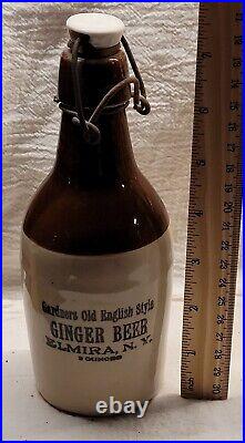 GARDNER'S OLD ENGLISH STYLE GINGER BEER ELMIRA NEW YORK STONEWARE w STOPPER