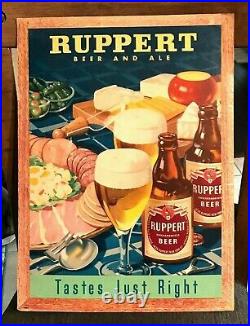 GRAPHIC 1940'S RUPPERT BEER CARDBOARD SIGN With IRTP LABEL BOTTLES NEW YORK NY