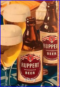 GRAPHIC 1940'S RUPPERT BEER CARDBOARD SIGN With IRTP LABEL BOTTLES NEW YORK NY