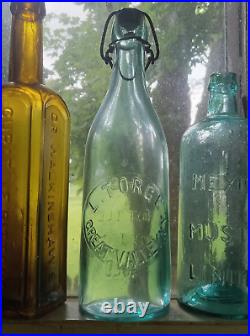 GREAT VALLEY NY L. TORGE RARE 1880s BLOB TOP BEER BOTTLE WITH BAIL STOPPER NICE