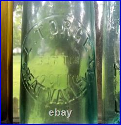 GREAT VALLEY NY L. TORGE RARE 1880s BLOB TOP BEER BOTTLE WITH BAIL STOPPER NICE