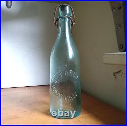 GREAT VALLEY NY L. TORGE RARE 1880s BLOB TOP BEER BOTTLE WITH BAIL STOPPER NICE