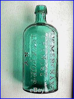 GW Merchant Chemist Lockport NY Round Teal Collectible Antique Medicine Bottle