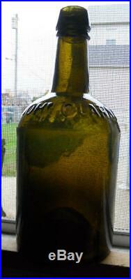 GlassChip Pontil Olive Green John Clarke Saratoga NY Mineral Spring Water Bottle