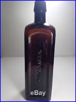 Gorgeous Puce Colored Russ St. Domingo Bitters Bottle, New York, Repaired, crack