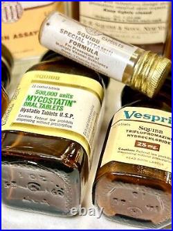 Great Lot of 10 E. R. Squibb Sons New York Medicine RX Bottles Orig Rare USA VTG