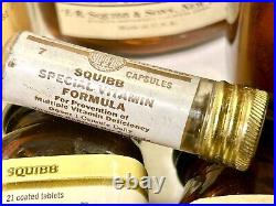 Great Lot of 10 E. R. Squibb Sons New York Medicine RX Bottles Orig Rare USA VTG