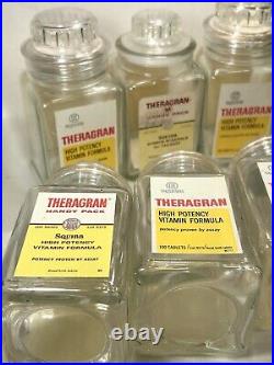 Great Lot of 10 Rare ER Squibb Apothecary Jars Bottles Paper Label Theragran NY