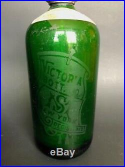 Green Seltzer Bottle VINTAGE Glass Bottle Excelsoir Victoria Bottling New York