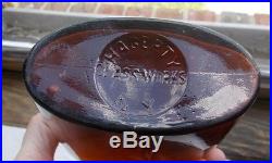 HAGERTY GLASSWORKS N. Y. RARE AMBER QUART WHISKEY FLASK 1870s APPLIED LIP