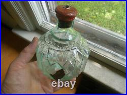 HAYWARD HAND GRNADE FIRE EXTINGUISHER NY AQUA 1880s PLEATED BOTTLE PARTIAL LABEL