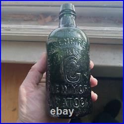 HOTCHKISS SONS CONGRESS WATER SARATOGA 1860s BUBBLY GREEN MINERAL WATER BOTTLE
