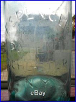 Half Gallon Blue Aqua Fruit Mason Canning Jar C F Spencer's Patent Rochester NY