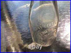 Hillview Jerseys pint milk, cream bottle, Potsdam, NY, 1928, clear glass, emboss, RARE+