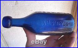IRON PONTIL COBALT BLUE 10 SIDED W. P. KNICKERBOCKER SODA WATER 18th ST NY 1848