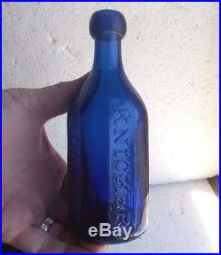 IRON PONTIL COBALT BLUE 10 SIDED W. P. KNICKERBOCKER SODA WATER 18th ST NY 1848