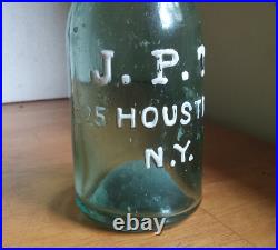 IRON PONTIL J. P. T. 525 HOUSTEN ST. NY RARE 1850s BLOB TOP SODA BOTTLE SHINY NICE