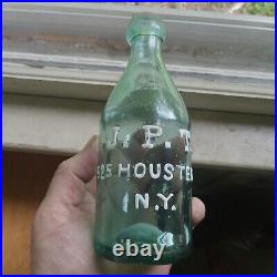 IRON PONTIL J. P. T. 525 HOUSTEN ST. NY RARE 1850s BLOB TOP SODA BOTTLE SHINY NICE